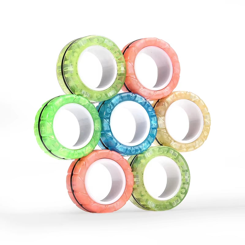 Magnetic Rings Fidget Spinners Stress Relief Toy for Kids Adult Anxiety Decompression Fidget Toys Sensory Cool Spinner Rings Set