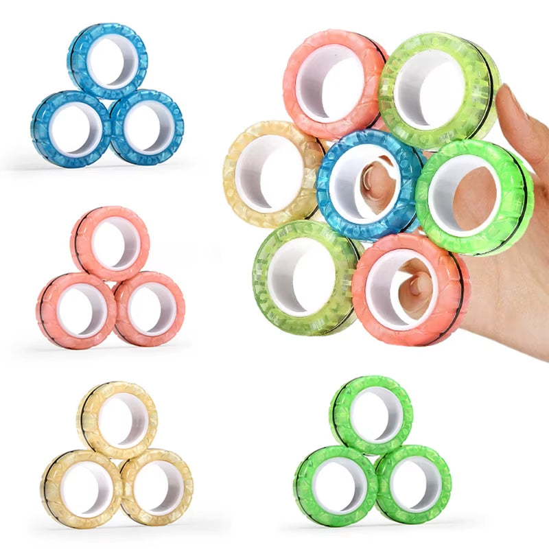 Magnetic Rings Fidget Spinners Stress Relief Toy for Kids Adult Anxiety Decompression Fidget Toys Sensory Cool Spinner Rings Set