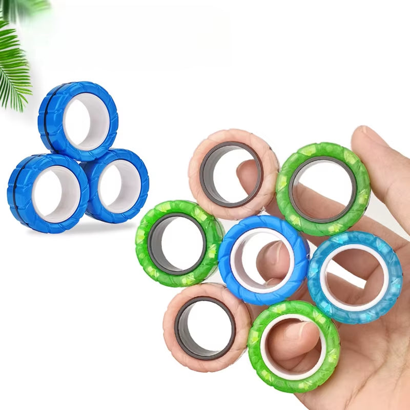 Magnetic Rings Fidget Spinners Stress Relief Toy for Kids Adult Anxiety Decompression Fidget Toys Sensory Cool Spinner Rings Set